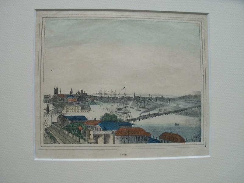 antique print (prent) - Stettin. (Harbour view)
