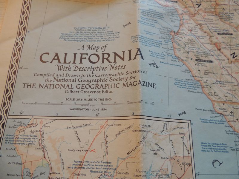 red. - National Geographic Magazine, Map of California 1954