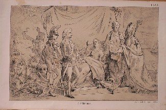 antique print (prent) - (Willem de vijfde) De princes biedt Willem V zijn kleinzoon aan.