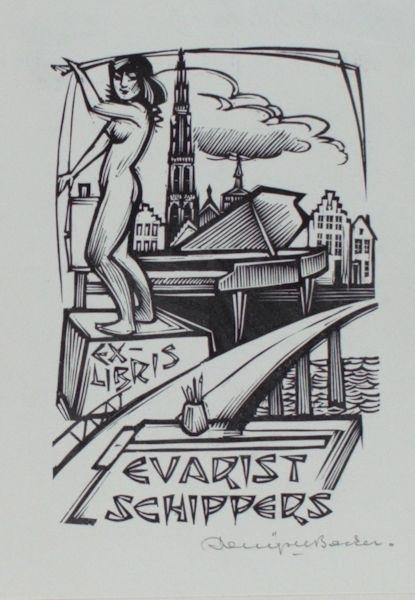Backer, Denijs de. - Exlibris voor Evarist Schippers.