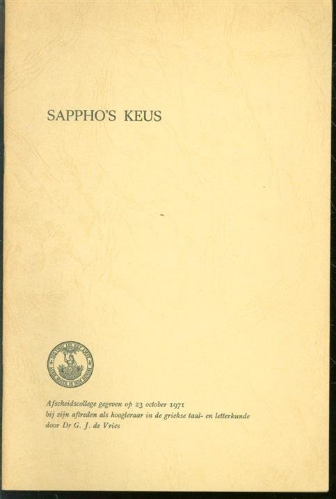Vries, Gerrit Jacob de - Sappho's keus