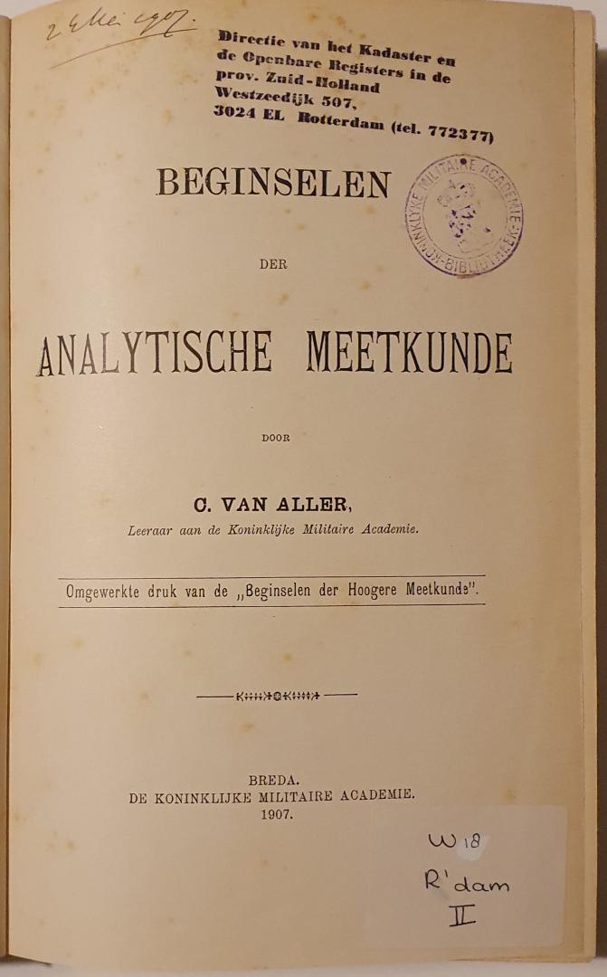 ALLER, C. van - Beginselen der analytische meetkunde