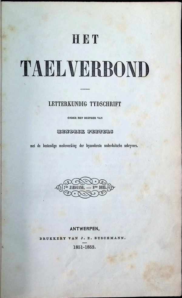 Hendrik Peeters - Het Taelverbond  letterkundig tydschrift  jaargang 7