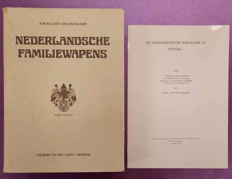 KITS NIEUWENKAMP, H. - Nederlandsche familiewapens. Met nadere genealogische aanteekeningen, stamreeksen, fragment-genealogieën  ...  (HERDRUK VIER DELEN IN EEN BAND).