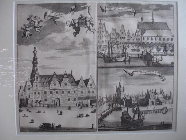 Zierikzee. - Het Raadhuys tot Ziericzee. Bree-brugge en Gasthuyskerk. Blokhuys en Duvelandsche poort.