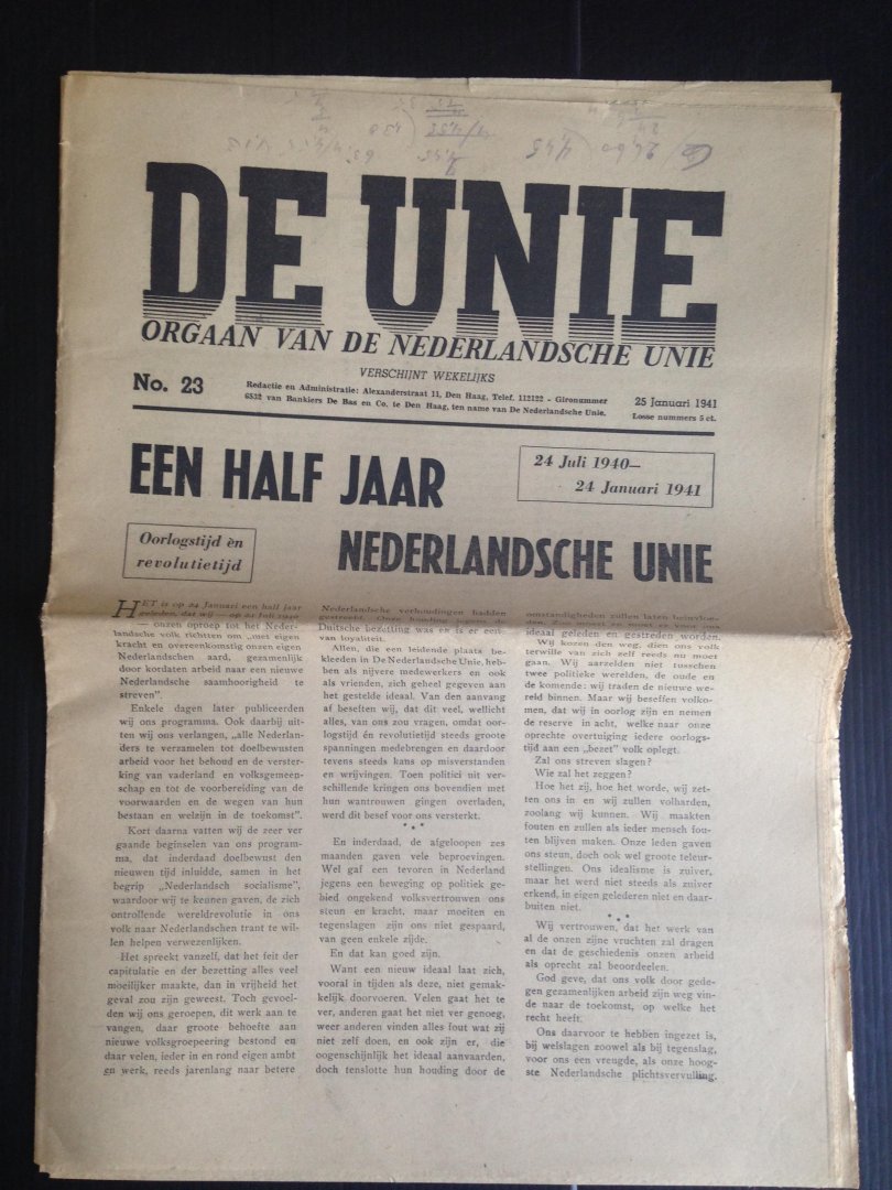 Oorlogskrant - De Unie, Orgaan van de Nederlandsche Unie