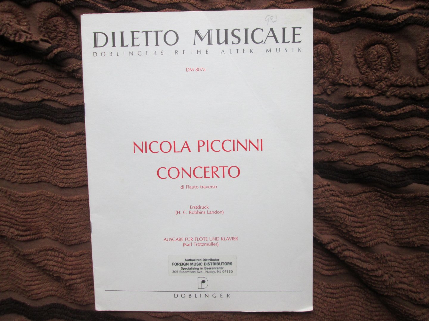 Piccinni , Nicola ( 1728 - 1800 ) - CONCERTO di Flauto Traverso