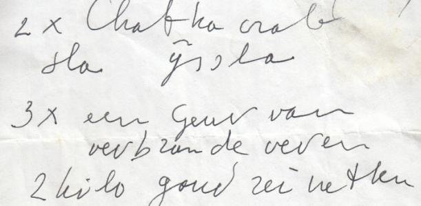 WOLKERS, Jan - (Boodschappenlijstje, handgeschreven).