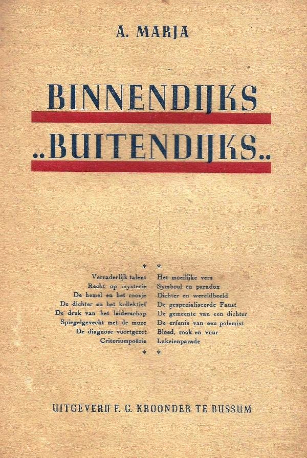 Marja, A. - Binnendijks/Buitendijks.... Essays, kauserieën en kritische notities