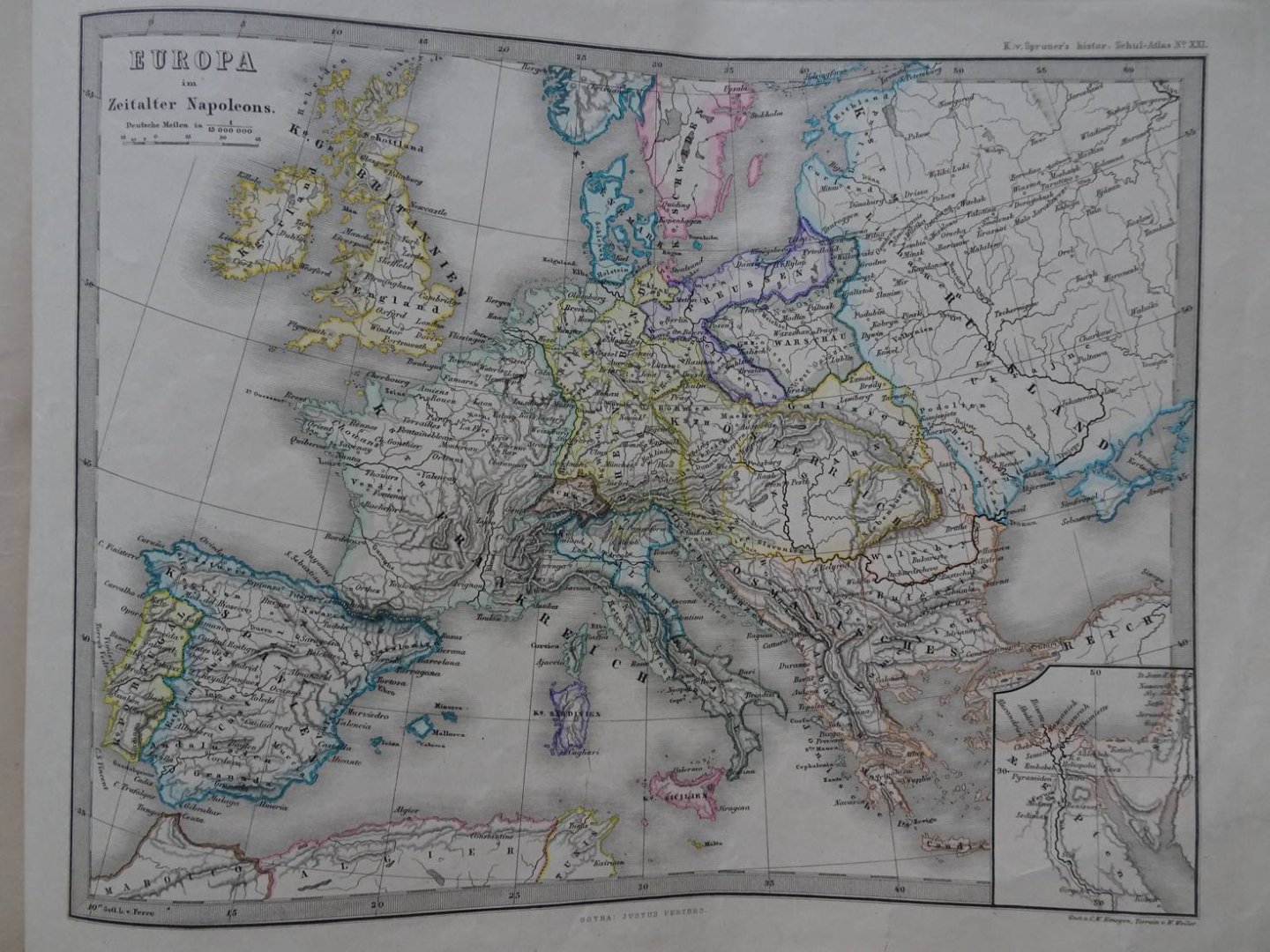 Spruner, K. von. - Dr. K. von Spruners Historisch-Geographischer Schul-Atlas. Dreiundzwanzig kolorierte Karten in Kupferstich.