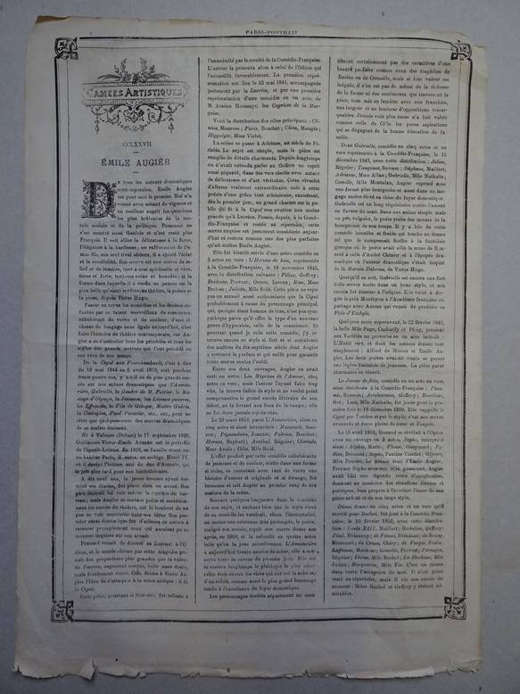 Paz, E. (ed.). - Paris-Portrait, ancien Paris théatre. Journal  hebdomadaire, du 5 au 11 Septembre 1878.