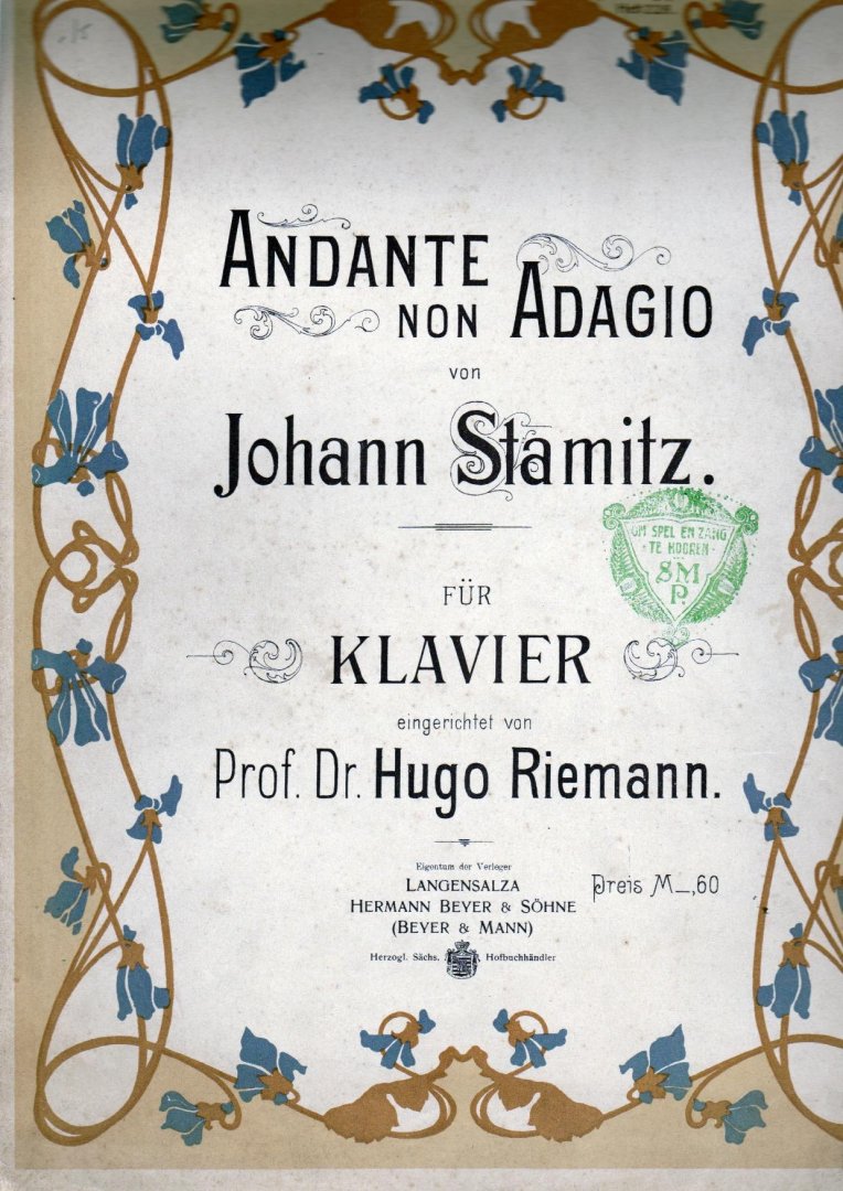 Stamitz Johann, Sheet music voor piano - Andante non Adagio  Langensalza