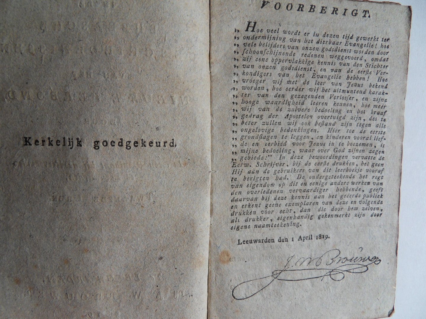 Brink, A. [ met de handtekening van de drukker onder het voorberigt ]. - Kort Onderwijs in de Bijbelsche Geschiedenissen van het Nieuwe Verbond.