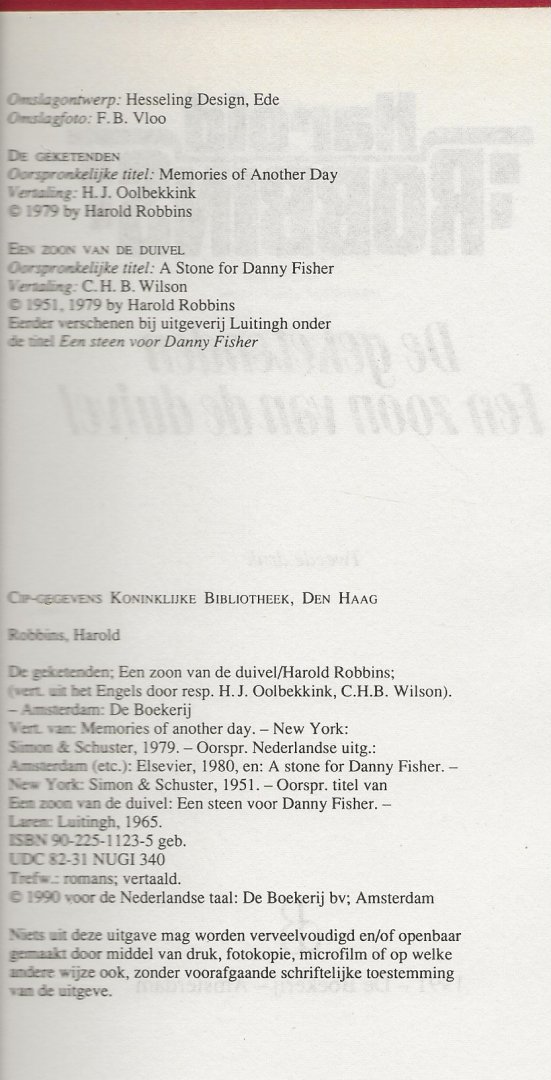 Robbins Harold Vertaling  H.J. Oolbekkink en C.H.B. Wilson  omslag foto F.B. Vloo - Geketenden  -  Een zoon van de Duivel