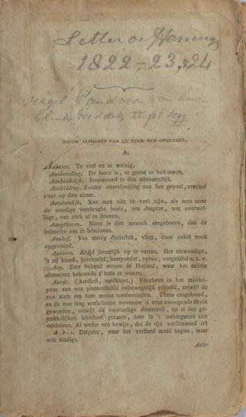  - Nieuw alphabet van en voor den opmerker.