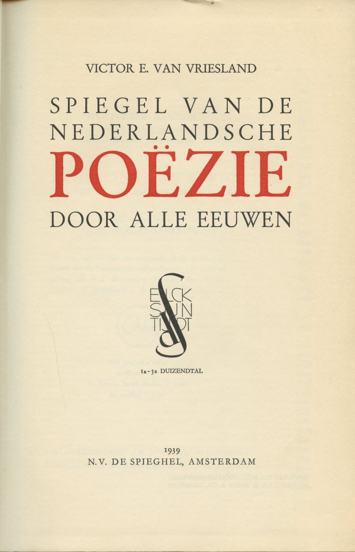 Vriesland, Victor E. van - Spiegel van de Nederlandsche Poezie door alle eeuwen