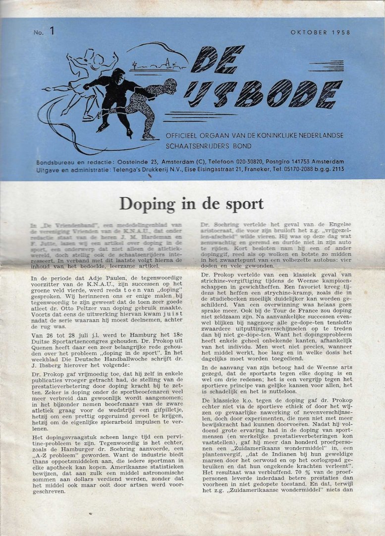  - De IJsbode No. 1 oktober 1958 -Officieel orgaan van de Koninklijke Nederlandse Schaatsenrijders Bond