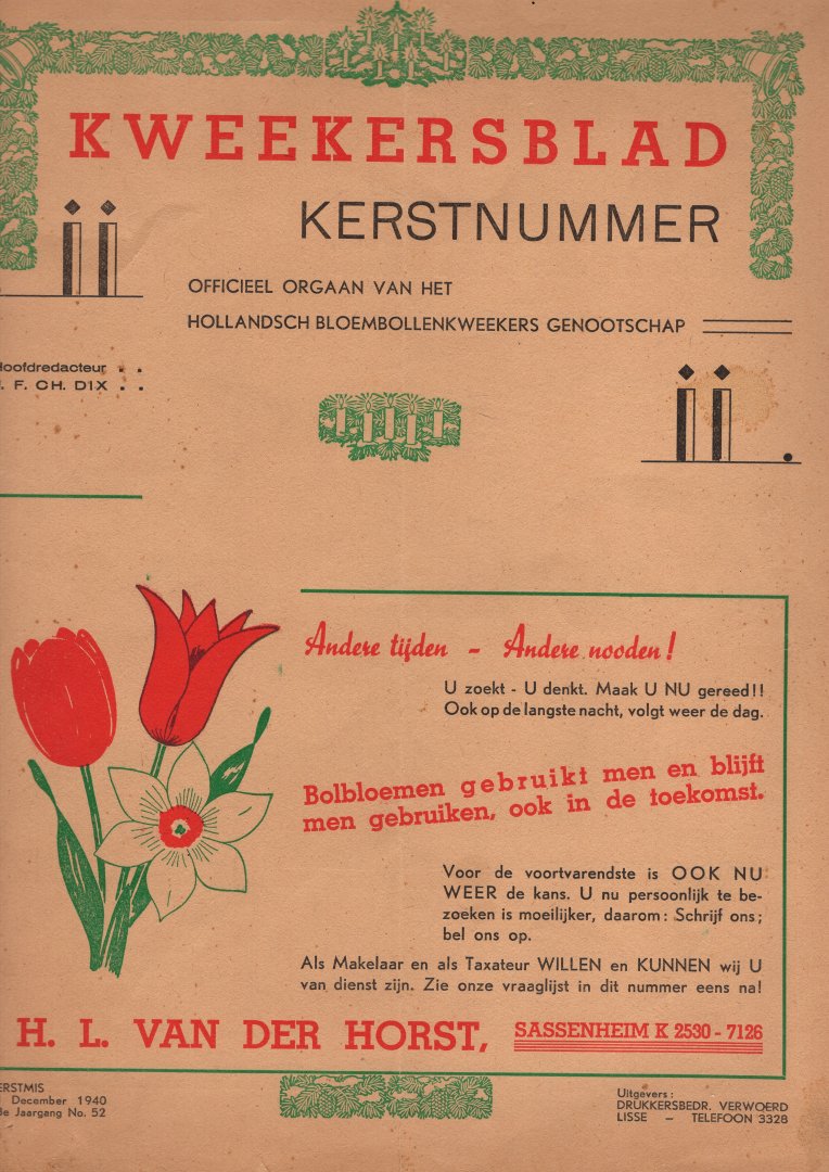 Dix, J. F. Ch. - Kweekersblad Kerstnummer 1940. Officieel orgaan van het Hollandsch Bloembollenkweekers Genootschap