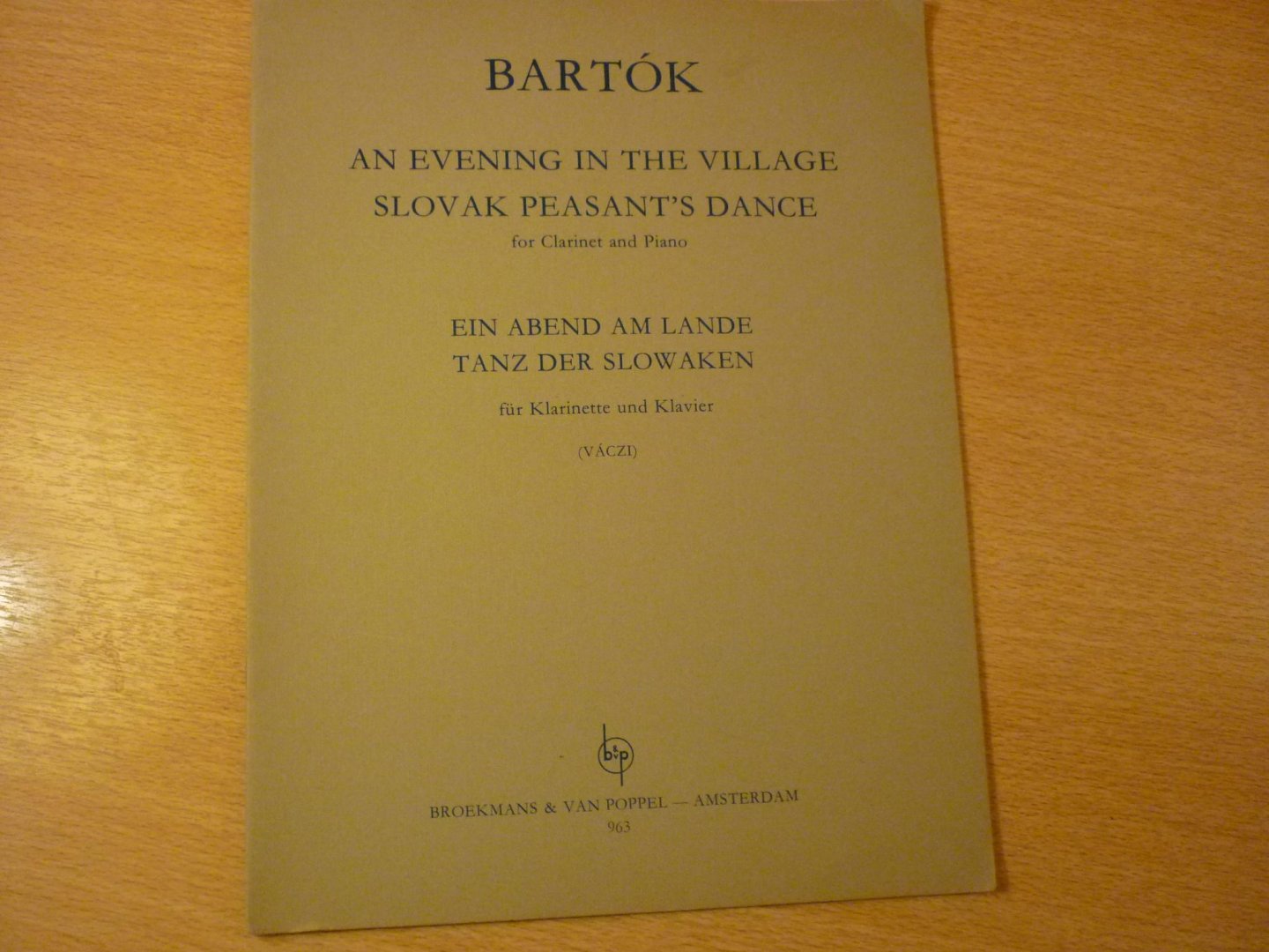 Bartok;Béla - An evening in the village; for clarinet and piano (Karoly Váczi)