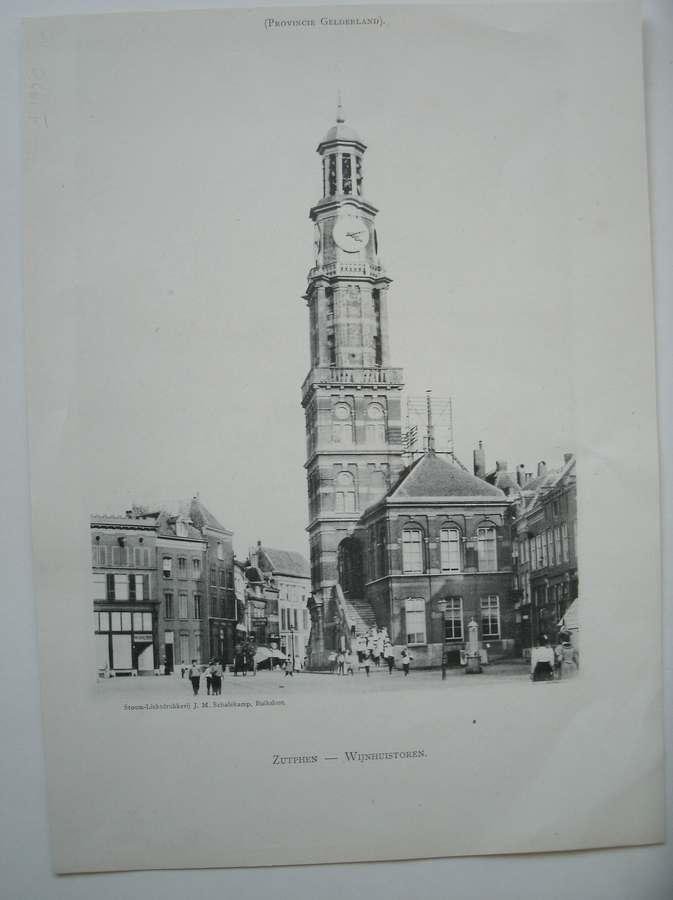 antique print (prent) - Zutphen. Wijnhuistoren.