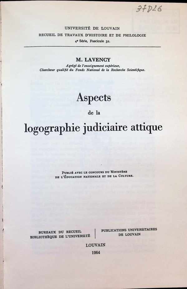 M. Lavency - Aspects de la logographie judiciaire attique