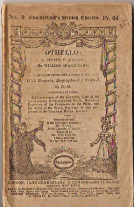 Shakespeare, William - Othello - no. 8 Cumberland`s British theatre - printed from the acting copy add.: description of the costumes, positions of the performers on stage etc.