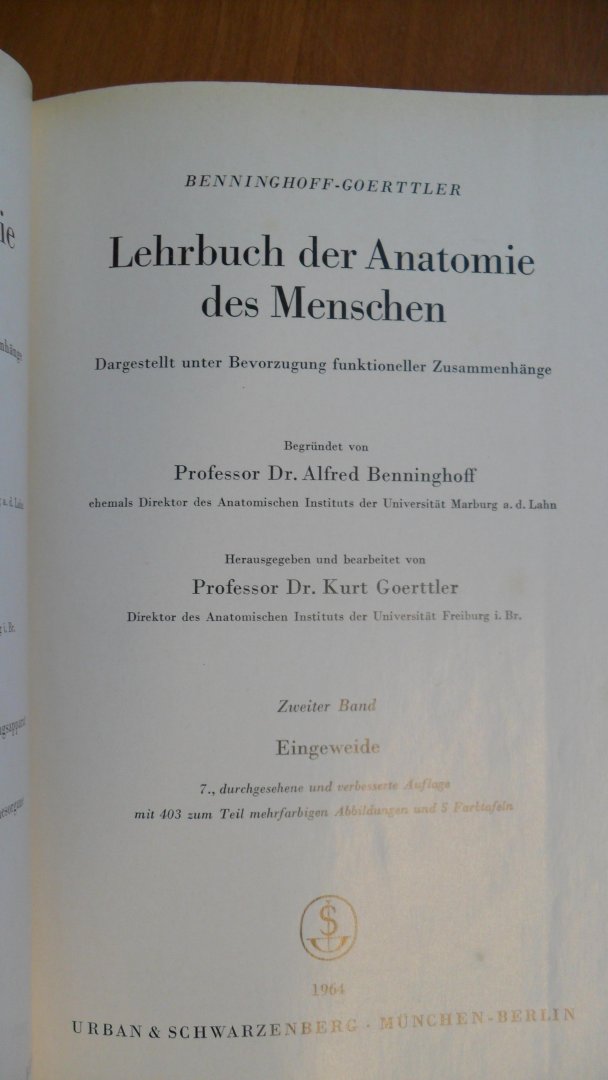Benninghoff-Goerttler Prof. Dr. Alfred - Lehrbuch der Anatomie des Menschen (zweiter band)