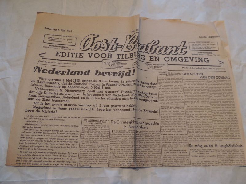  - Oost-Brabant Zaterdag 5 Mei - Dinsdag 8 Mei 1945 - Editie voor Tilburg.
