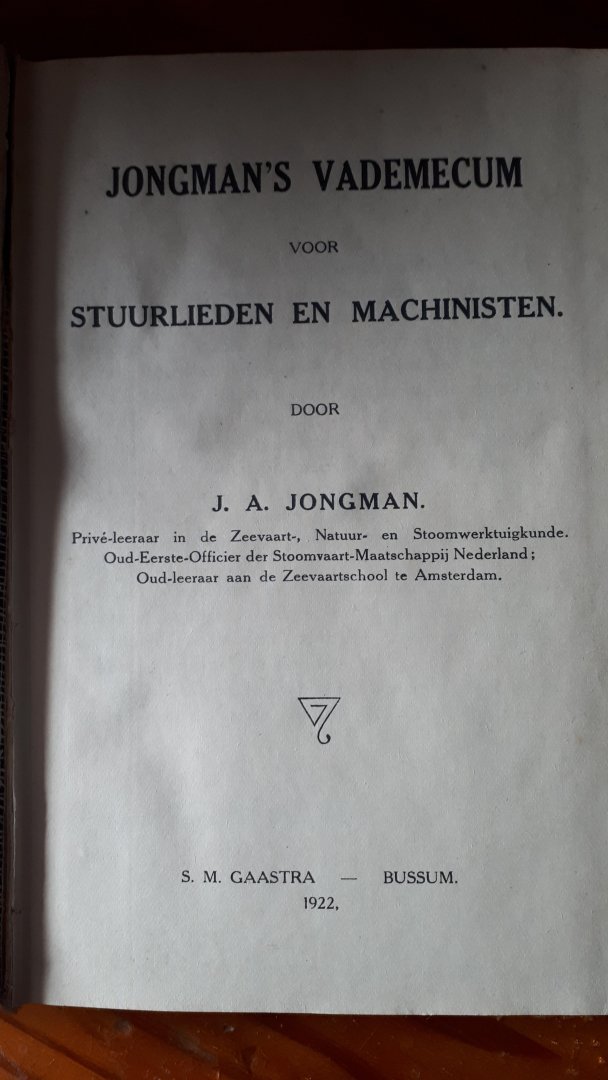 Jongman, J. A. - Jongmans Vademecum voor stuurlieden en machinisten /
