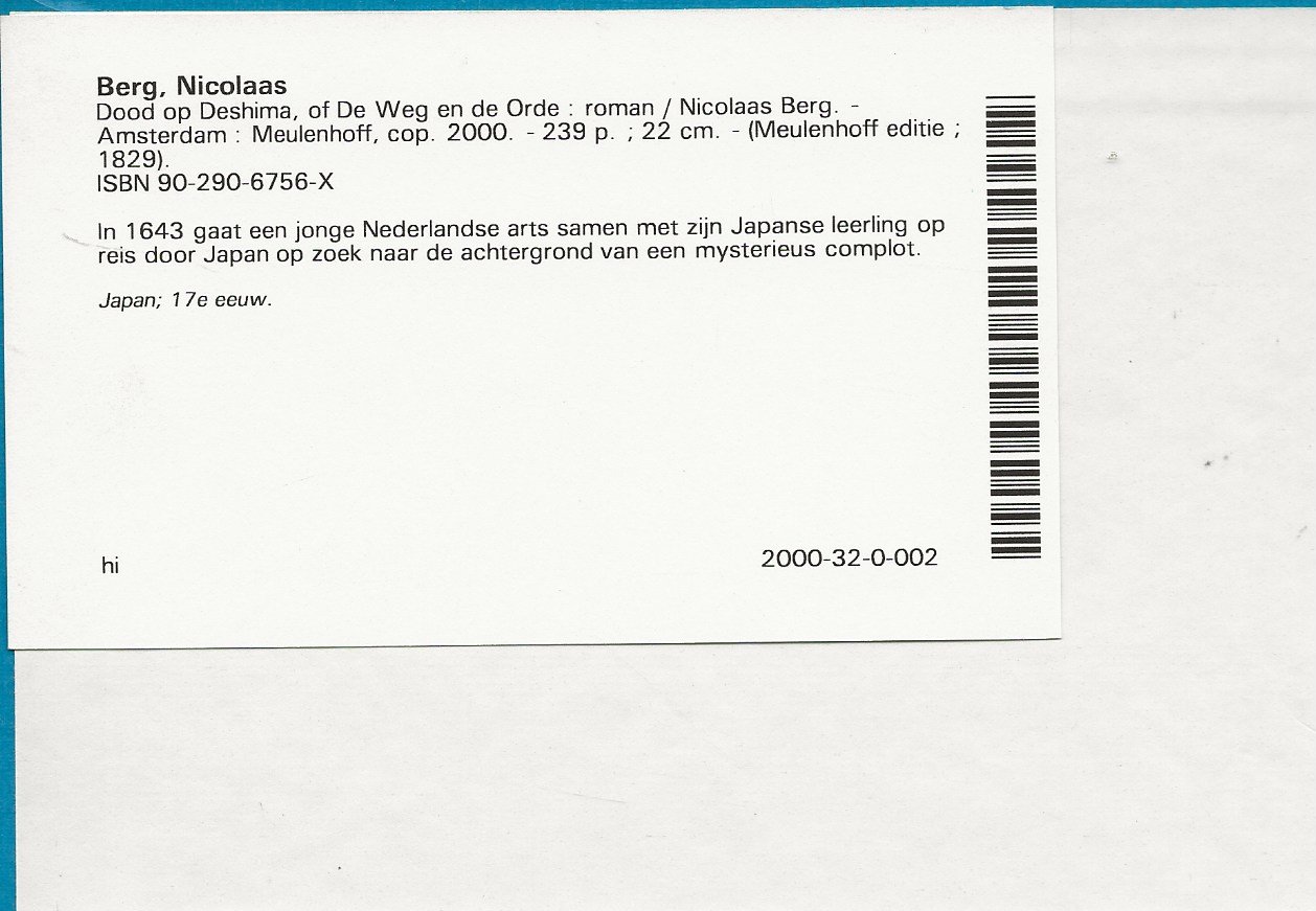 Nicolaas Berg  Foto achterzijde omslag  Chris van Houts - Dood op Deshima, of de Weg en de Orde