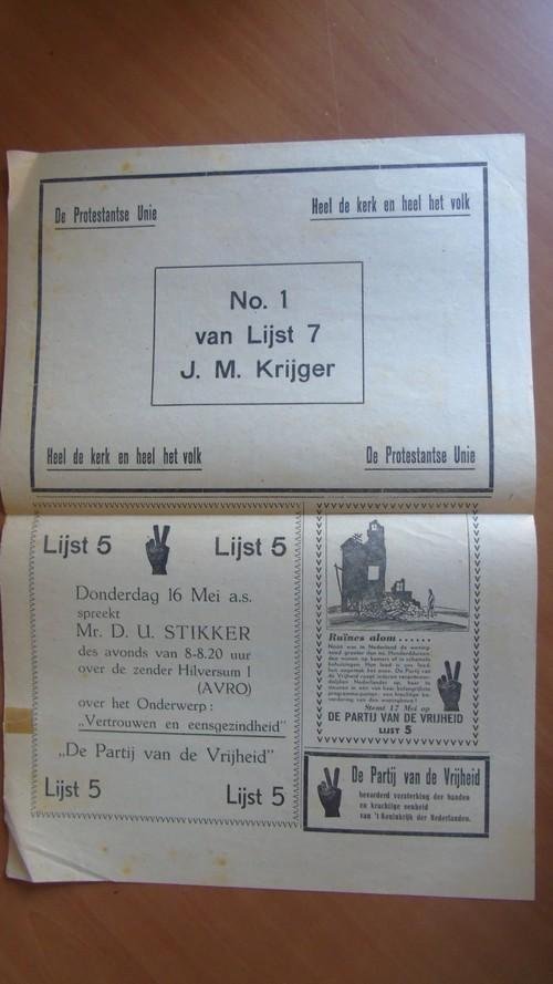 Redactie - Noorder Koerier dinsdag 14 mei 1946. (verkiezingsadvertenties)