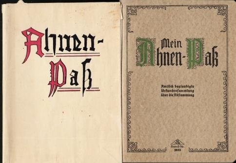 AHNENPASS - Mein Ahnen-Paß. Amtlich geglaubigte Urkundensammlung über die Abstammung. Eingefüllt von Hermann Albrecht, geb. Dessau 1923.