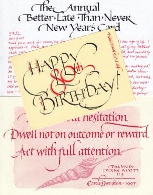 LOWENSTEIN, Carole - Handgeschreven, gesigneerde brief aan Huib van Krimpen op papier voorgedrukt met 'The Annual Better Late Than Never New Year's Card', gedateerd '18.V.97'.