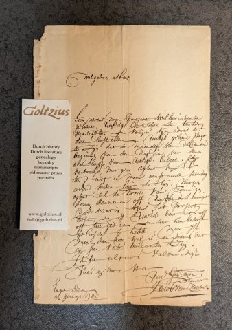 ZANEN, JACOB VAN, - Handwritten letter on paper from Jacob van Zanen (Den Haag) to Voshol (Amsterdam), 1745