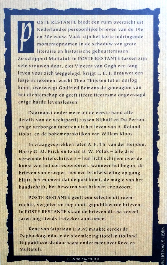 Stipriaan, René van - Poste Restante (Bijzondere brieven uit de Nederlandse literatuur