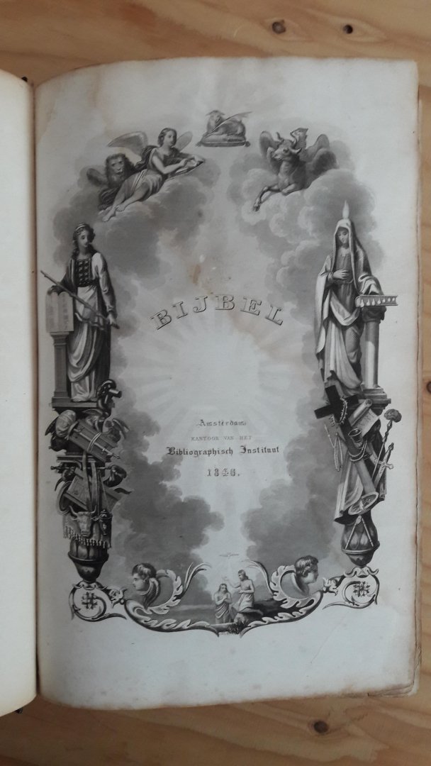 BIJBEL SV - BIJBEL bevattende al de Heilige Schriften of de Kanonieke boeken van het Oude en Nieuwe Verbond, met 30 op staal gegraveerde platen, benevens eene kaart van Palestina. + De Apokrijfe boeken 1618/1619