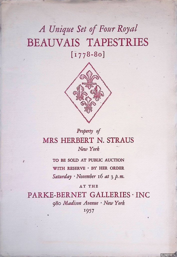 Parke-Bernet - A unique set of four Royal Beauvais Tapestries (1778-80), property of Mrs Herbert N. Straus, New York