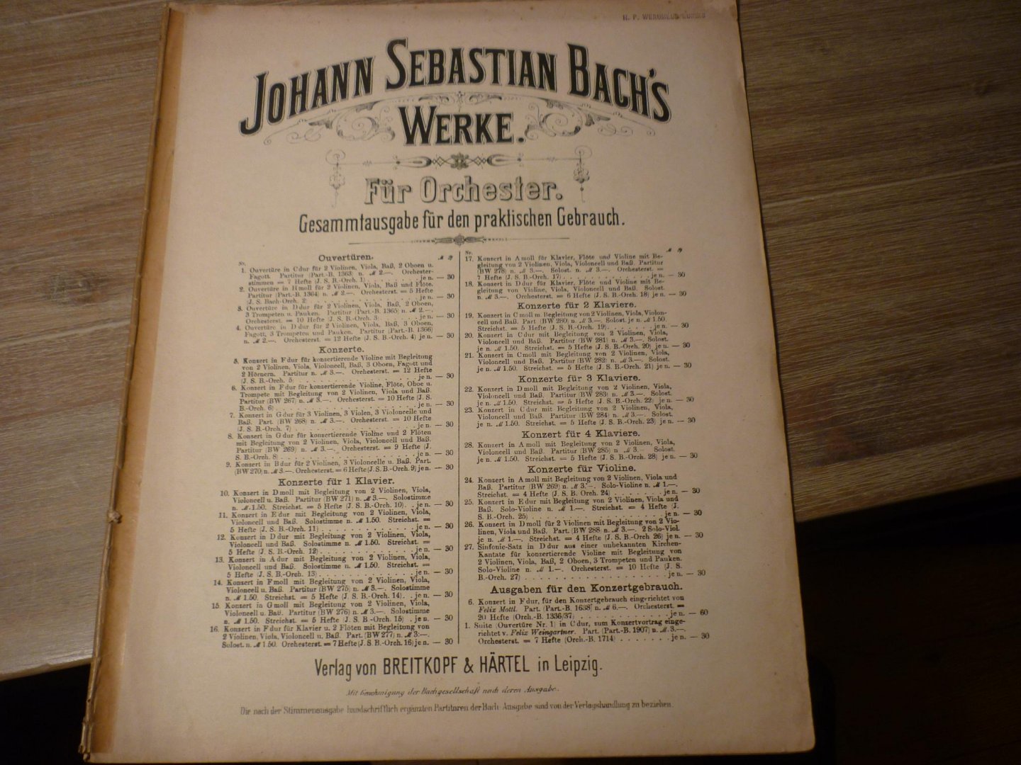 Bach; J. S. (1685-1750) - Ouverture in C dur; fur Orchester No. 1 - Violine I (serie Johann Sebastian Bach's Werke)