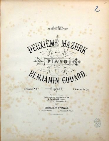 Godard, Benjamin: - Deuxième Mazurk pour Piano op. 54. A 2 mains