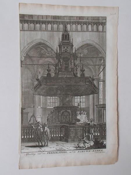 antique print (prent) - (Amsterdam, Nieuwe Kerk). Afbeelding van de Predikstoel, in de Nieuwe Kerke.