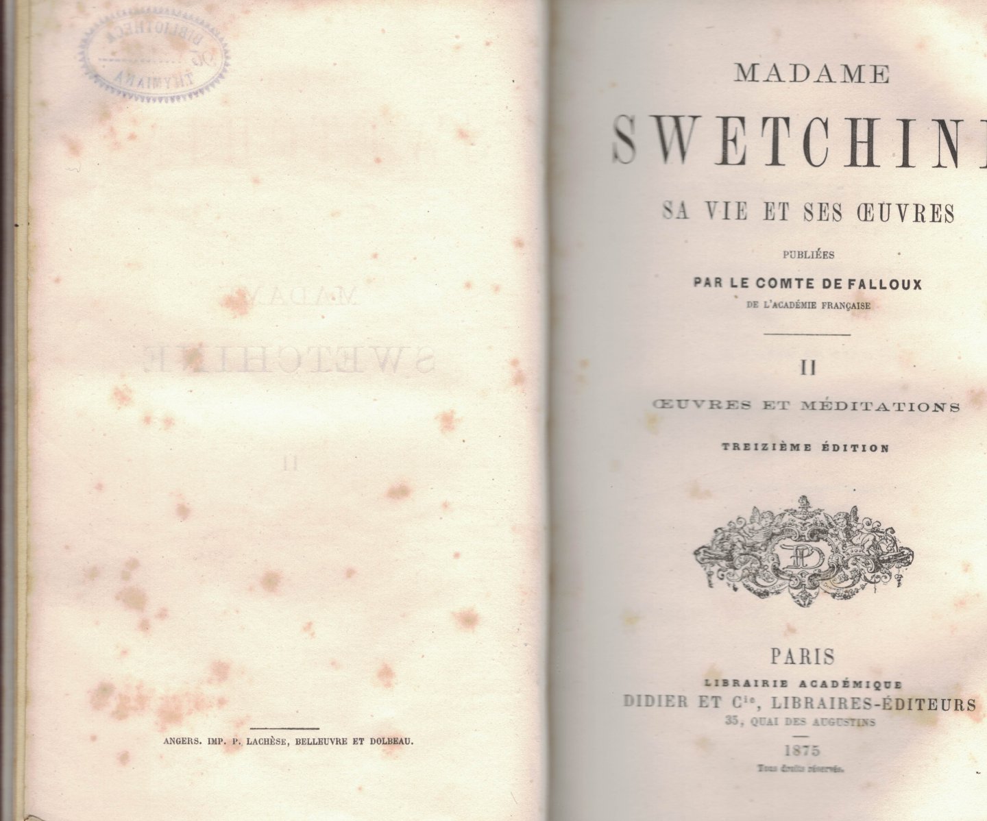 Falloux, M. de - Madame Swetchine - sa vie et ses oeuvres 1 et 2