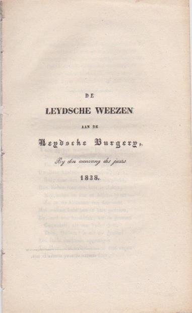 Beets, Nicolaas - De Leydsche Weezen Aan de Leydsche Burgery, By den aanvang des jaars 1838.