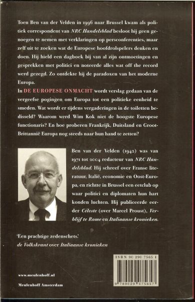 Velden, Ben van der - De Europese onmacht. Scenes uit de achterkamers