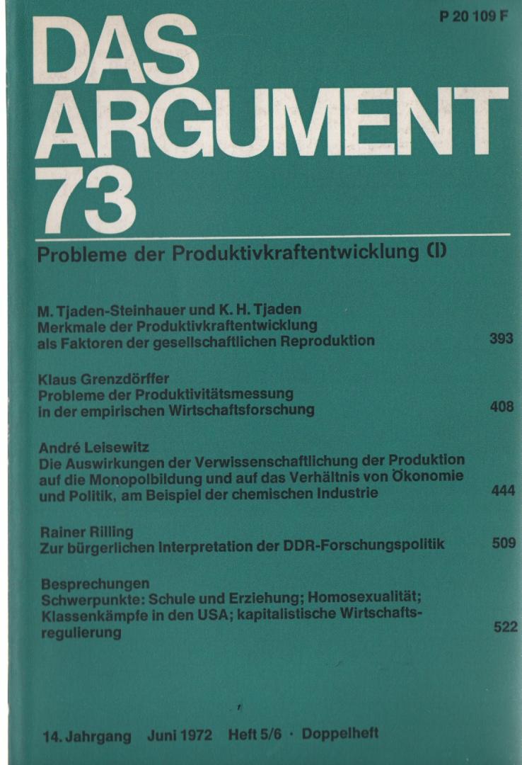 Div. auteurs - Das Argument 73, juni 1972