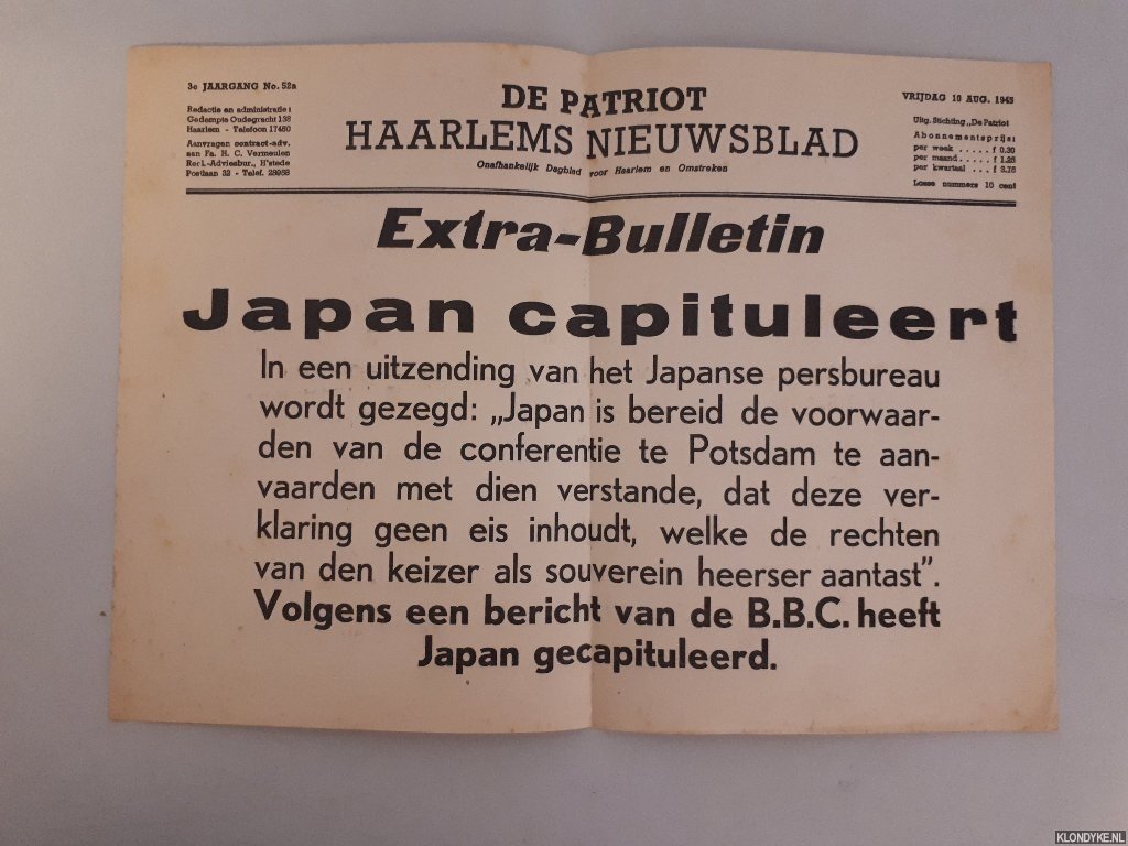 De Patriot - Haarlems Nieuwsblad - Extra-Bulletin: Japan capituleert