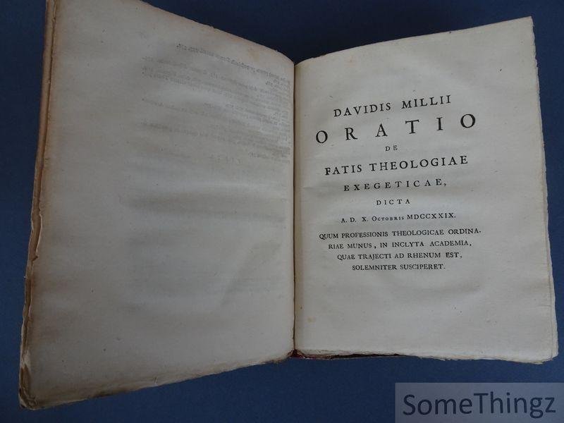 David Mill. / Davidis Millii. - Miscellanea Sacra Jesaiae caput LIV. Psalmos CXXI & CXXII aliaque argumenta tam Theologica quam Exegetica enucleantia & exponentia. Inter illa eminent Duae Dissertationes quarum altera demonstratur Obligatio hominis Christiani ad Sacram Coenam...