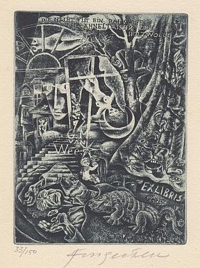(FINGESTEN, Michel). Iwan GOLL - Die Nacht ist ein Rohstoff / Sie ähnelt sehr der Holzwolle. (Exlibris van G.M. van Wees).