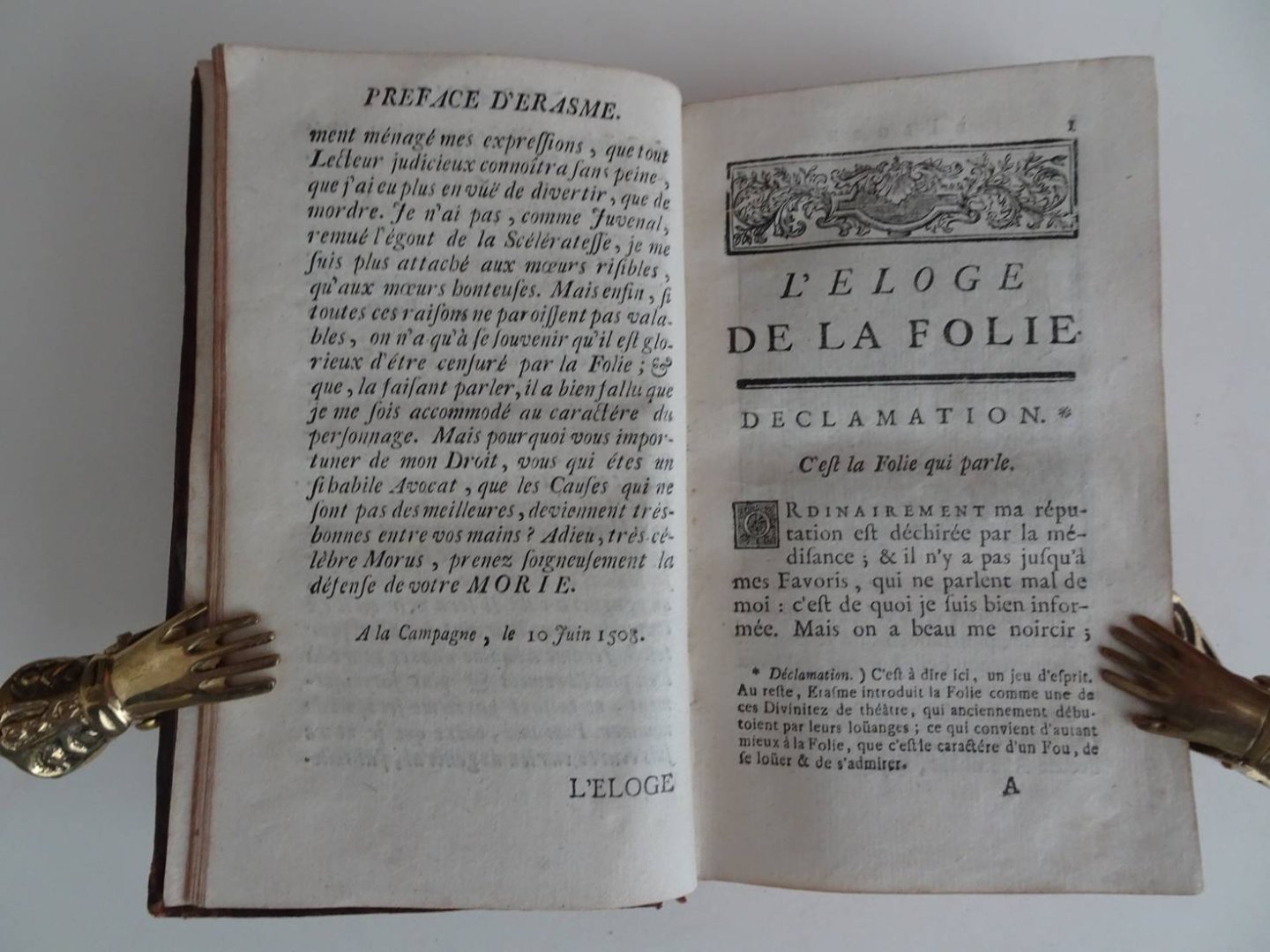 Erasme traduit par M.Gueudeville.. - L'Eloge de la Folie, composé en forme de Déclaration par Erasme,  et traduit par Monsieur Gueudeville, avec Notes de Gerard Listre & les belles Figues de Holbein; le tout sur l'Original de l'Académie de Bale.