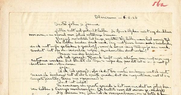 HANA, Herman - Handgeschreven brief (fragment) aan 'Beste John & Jeanne [Resink]'.