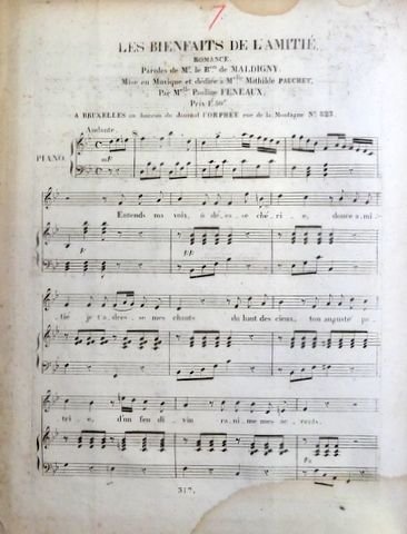 Feneaux, Pauline: - Les Bienfaits de l`amitié. Romance, paroles de M. le Bon de Maldigny